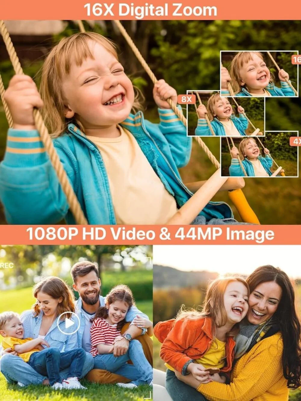 FHD 1080P Digital Camera for Teens & Kids - Compact, Anti-Shake, 16X Zoom